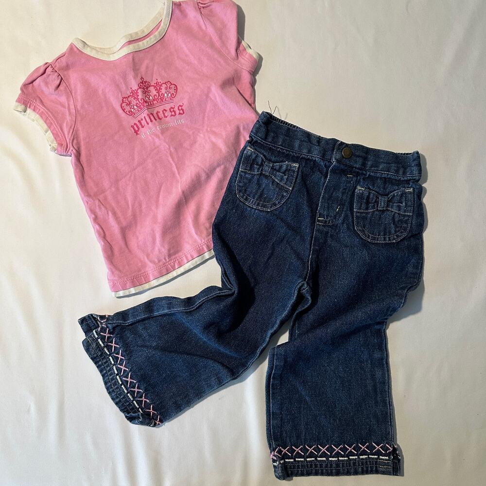 Vintage 2000s Y2K Faded Glory Princess If The Crown Fits Outfit 2 Piece Set 24mo